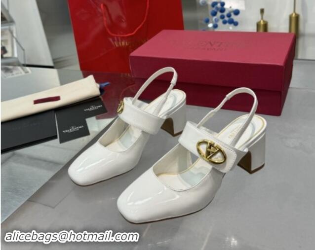 Popular Style Valentino VLogo Locker Mary-Janes Slingback Pumps 6cm in Patent Leather White 1009038