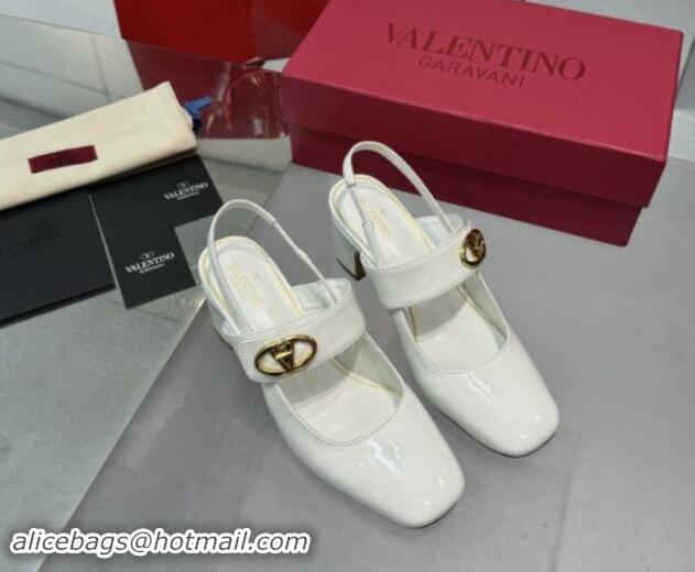 Popular Style Valentino VLogo Locker Mary-Janes Slingback Pumps 6cm in Patent Leather White 1009038