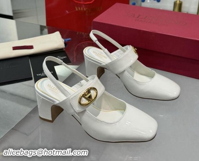 Popular Style Valentino VLogo Locker Mary-Janes Slingback Pumps 6cm in Patent Leather White 1009038