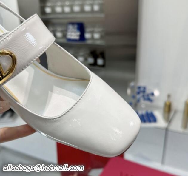 Popular Style Valentino VLogo Locker Mary-Janes Slingback Pumps 6cm in Patent Leather White 1009038