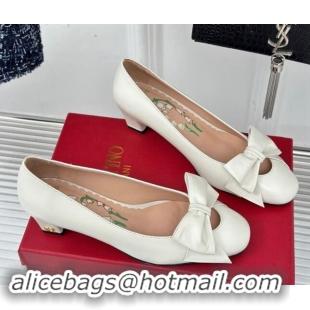 Grade Valentino Bowow Pumps 4cm in Kidskin Leather White 1116020