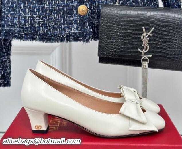 Grade Valentino Bowow Pumps 4cm in Kidskin Leather White 1116020