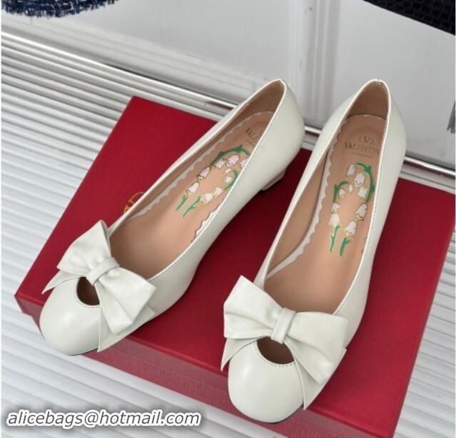 Grade Valentino Bowow Pumps 4cm in Kidskin Leather White 1116020