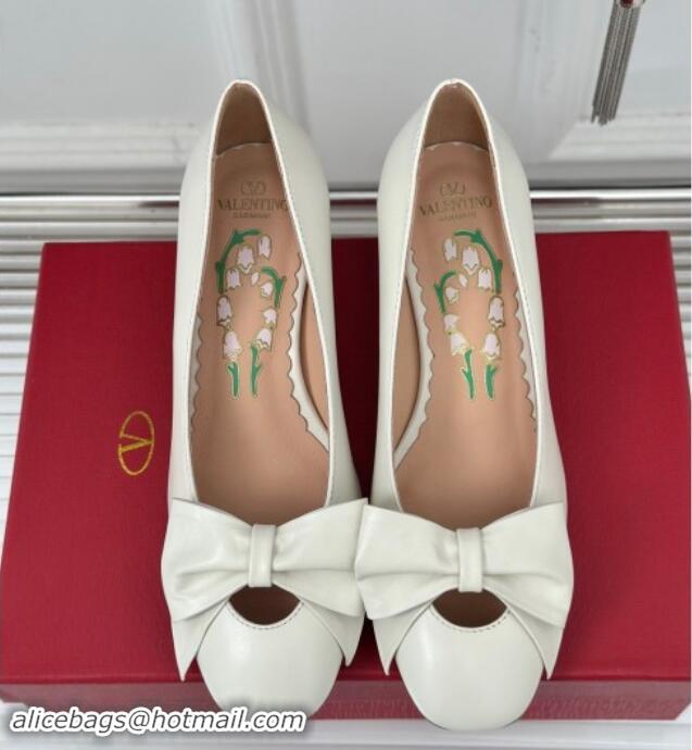 Grade Valentino Bowow Pumps 4cm in Kidskin Leather White 1116020