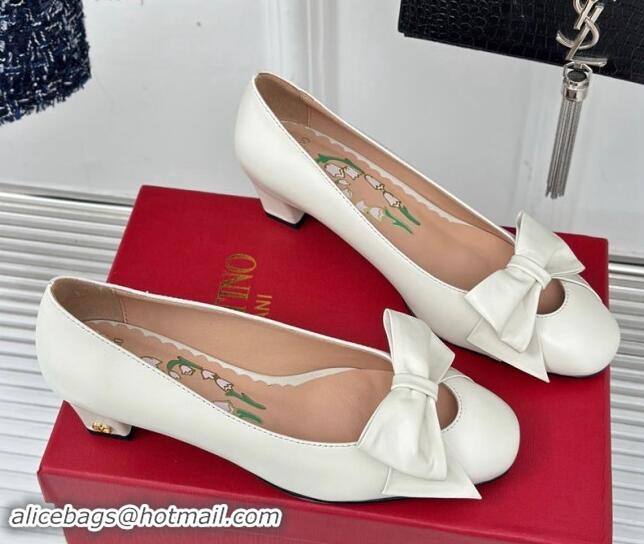 Grade Valentino Bowow Pumps 4cm in Kidskin Leather White 1116020