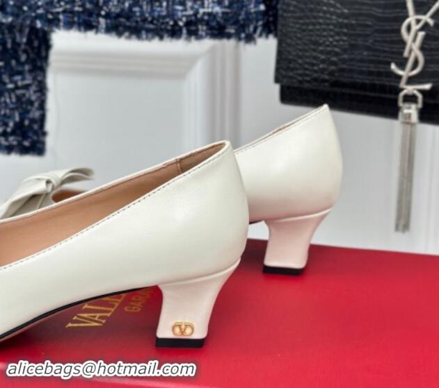 Grade Valentino Bowow Pumps 4cm in Kidskin Leather White 1116020