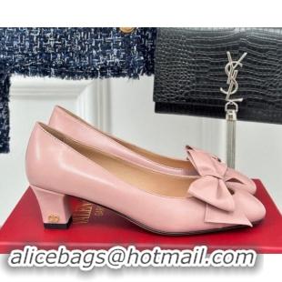 Stylish Valentino Bowow Pumps 4cm in Kidskin Leather Light Pink 116022