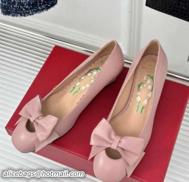 Stylish Valentino Bowow Pumps 4cm in Kidskin Leather Light Pink 116022