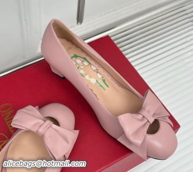 Stylish Valentino Bowow Pumps 4cm in Kidskin Leather Light Pink 116022