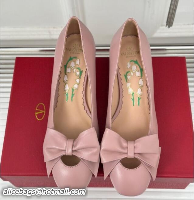 Stylish Valentino Bowow Pumps 4cm in Kidskin Leather Light Pink 116022