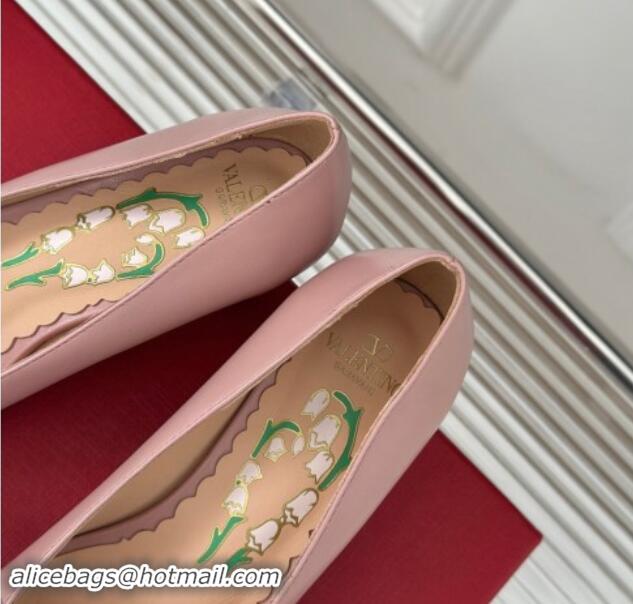 Stylish Valentino Bowow Pumps 4cm in Kidskin Leather Light Pink 116022