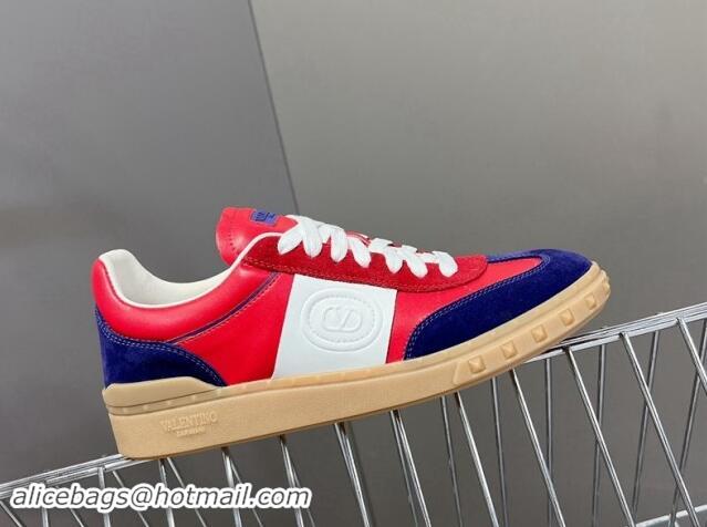 Sophisticated Valentino Upvillage Trainer Sneakers in Calfskin and Suede with Logo Web Red/Blue 1116025