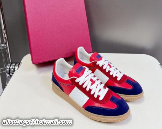 Sophisticated Valentino Upvillage Trainer Sneakers in Calfskin and Suede with Logo Web Red/Blue 1116025