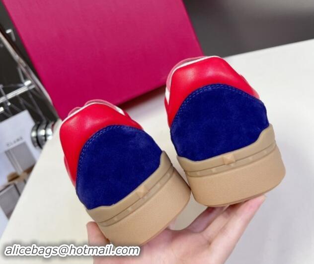 Sophisticated Valentino Upvillage Trainer Sneakers in Calfskin and Suede with Logo Web Red/Blue 1116025