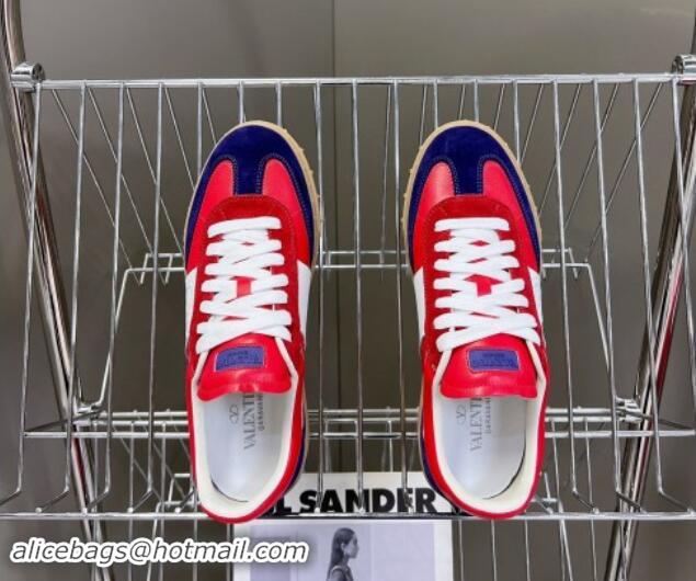 Sophisticated Valentino Upvillage Trainer Sneakers in Calfskin and Suede with Logo Web Red/Blue 1116025