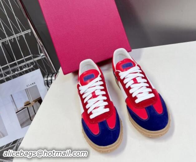 Sophisticated Valentino Upvillage Trainer Sneakers in Calfskin and Suede with Logo Web Red/Blue 1116025