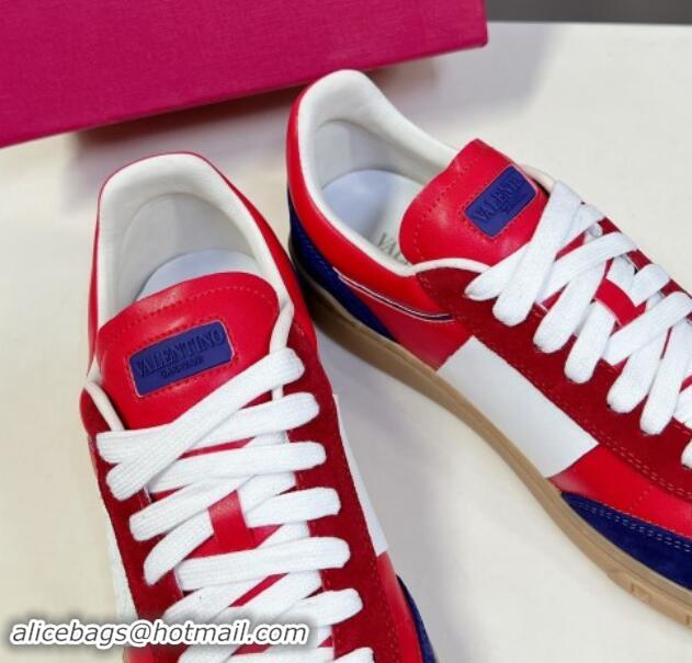 Sophisticated Valentino Upvillage Trainer Sneakers in Calfskin and Suede with Logo Web Red/Blue 1116025