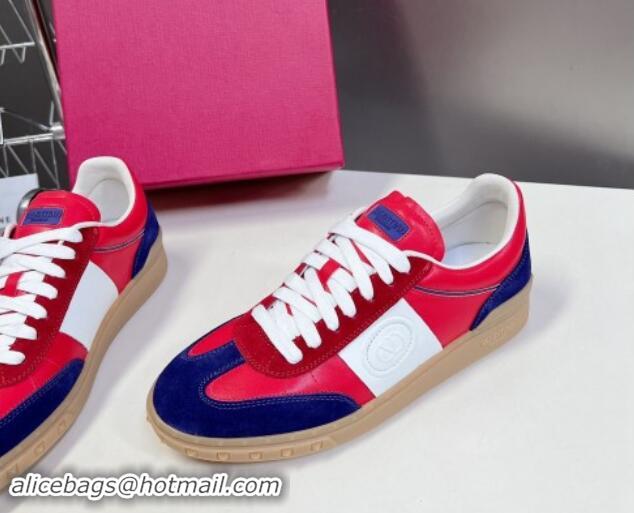 Sophisticated Valentino Upvillage Trainer Sneakers in Calfskin and Suede with Logo Web Red/Blue 1116025