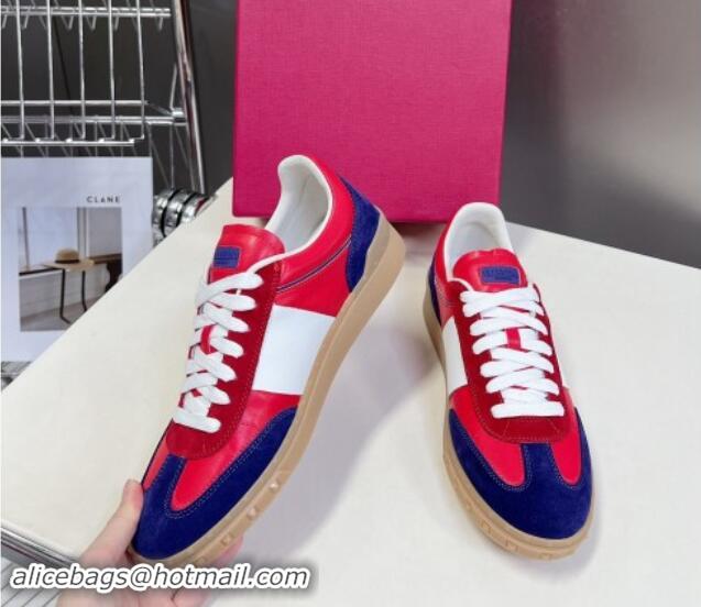 Sophisticated Valentino Upvillage Trainer Sneakers in Calfskin and Suede with Logo Web Red/Blue 1116025