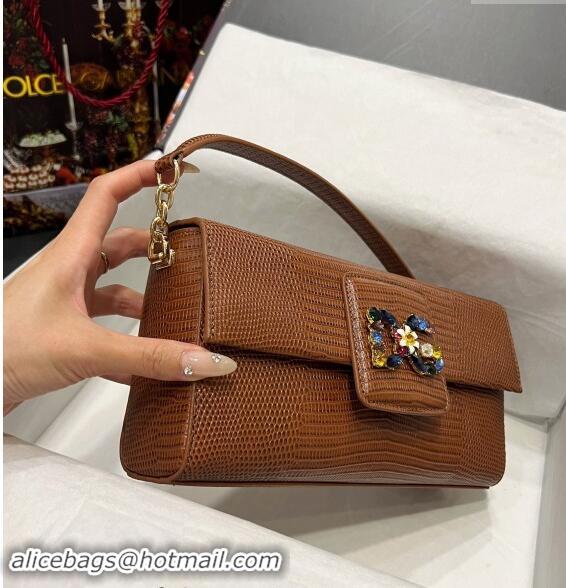 Buy Inexpensive Dolce&Gabbana DG Girl Handbag in Lizard Embossed Calfskin 6396 Brown 2023