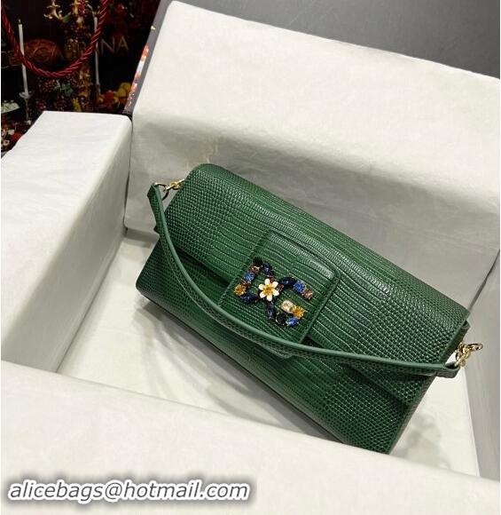 Buy Discount Dolce&Gabbana DG Girl Handbag in Lizard Embossed Calfskin 6396 Green 2023