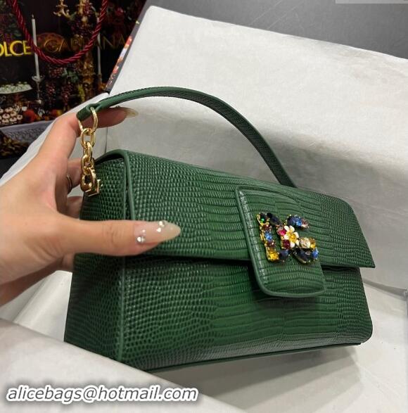 Buy Discount Dolce&Gabbana DG Girl Handbag in Lizard Embossed Calfskin 6396 Green 2023