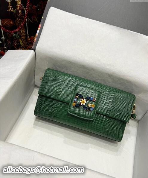 Buy Discount Dolce&Gabbana DG Girl Handbag in Lizard Embossed Calfskin 6396 Green 2023