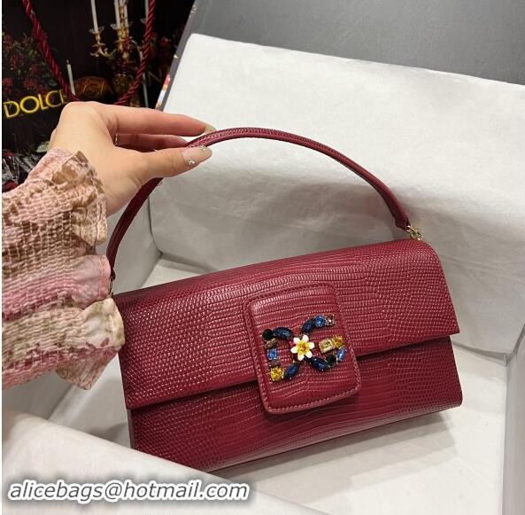 Luxurious Dolce&Gabbana DG Girl Handbag in Lizard Embossed Calfskin 6396 Burgundy 2023