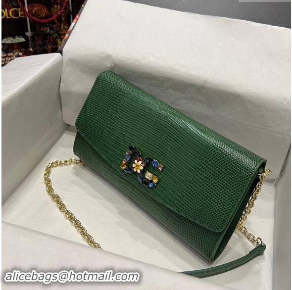 Inexpensive Dolce&Gabbana DG Girl Chain Mini Bag in Lizard Embossed Calfskin 1013 Green 2023