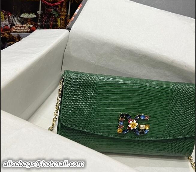 Inexpensive Dolce&Gabbana DG Girl Chain Mini Bag in Lizard Embossed Calfskin 1013 Green 2023