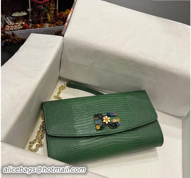 Inexpensive Dolce&Gabbana DG Girl Chain Mini Bag in Lizard Embossed Calfskin 1013 Green 2023