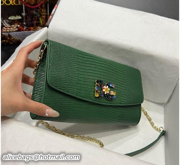 Inexpensive Dolce&Gabbana DG Girl Chain Mini Bag in Lizard Embossed Calfskin 1013 Green 2023