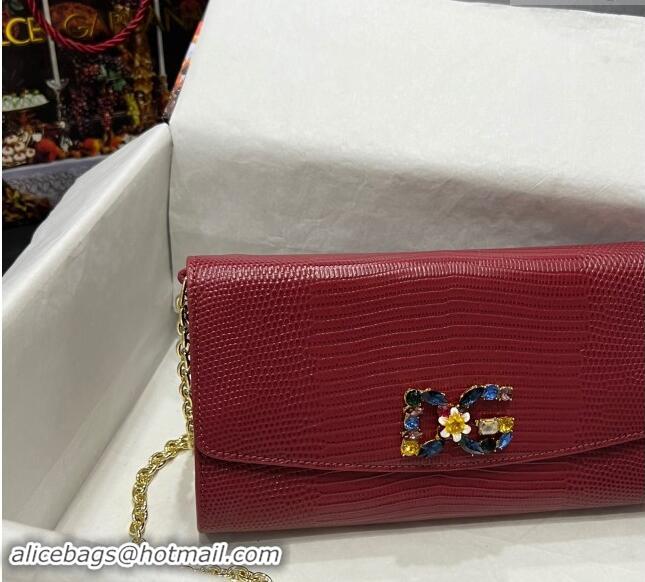 Grade Quality Dolce&Gabbana DG Girl Chain Mini Bag in Lizard Embossed Calfskin 1013 Burgundy 2023