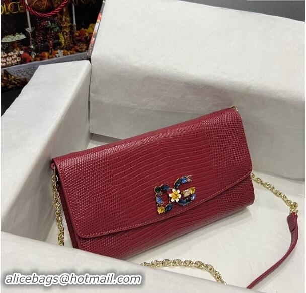 Grade Quality Dolce&Gabbana DG Girl Chain Mini Bag in Lizard Embossed Calfskin 1013 Burgundy 2023