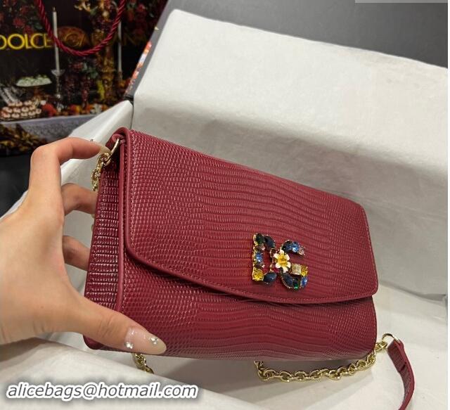 Grade Quality Dolce&Gabbana DG Girl Chain Mini Bag in Lizard Embossed Calfskin 1013 Burgundy 2023