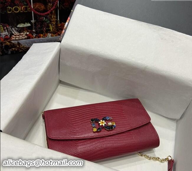 Grade Quality Dolce&Gabbana DG Girl Chain Mini Bag in Lizard Embossed Calfskin 1013 Burgundy 2023