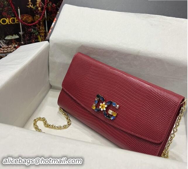 Grade Quality Dolce&Gabbana DG Girl Chain Mini Bag in Lizard Embossed Calfskin 1013 Burgundy 2023