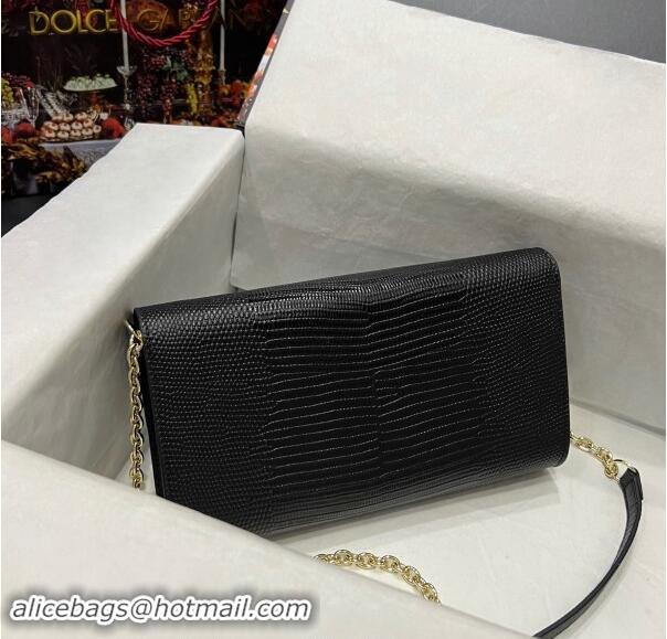 Best Grade Dolce&Gabbana DG Girl Chain Mini Bag in Lizard Embossed Calfskin 1013 Black 2023