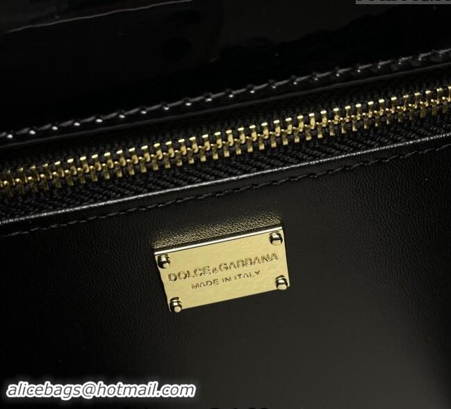 Famous Brand Dolce&Gabbana DG Patent Leather Crossbody Bag with Logo D6611 Black