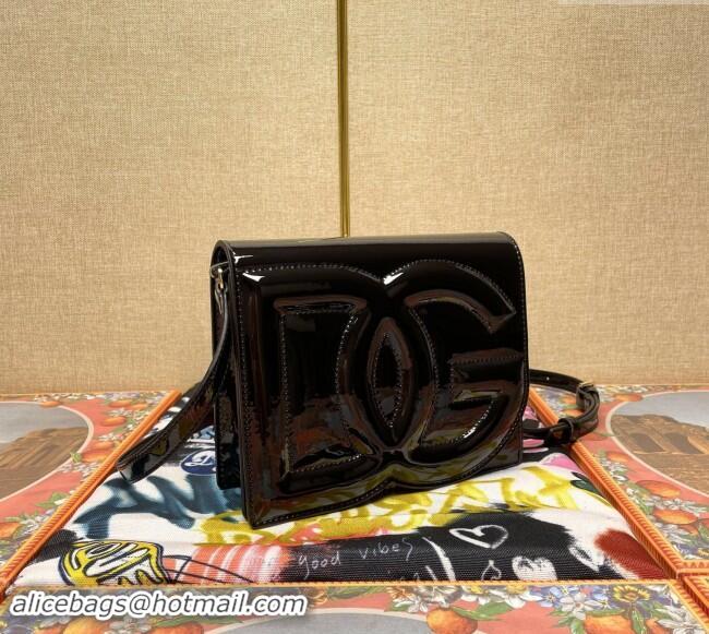 Famous Brand Dolce&Gabbana DG Patent Leather Crossbody Bag with Logo D6611 Black