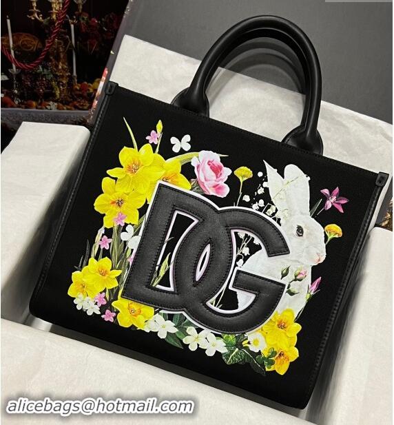 Luxury Discount Dolce & Gabbana Printed Canvas Shoppers D5122 Black 2023