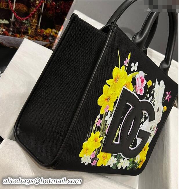 Luxury Discount Dolce & Gabbana Printed Canvas Shoppers D5122 Black 2023