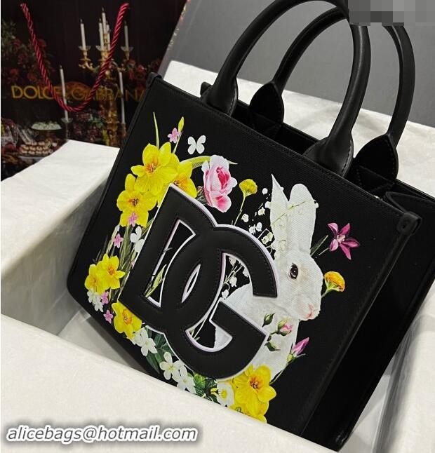 Luxury Discount Dolce & Gabbana Printed Canvas Shoppers D5122 Black 2023