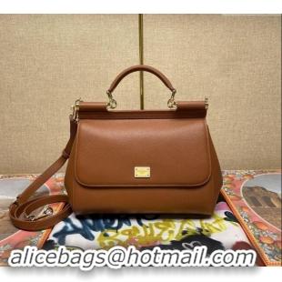 Good Quality Dolce&Gabbana Classic Medium Sicily Palm-Grained Leather Top Handle Bag 6113 Brown 2023