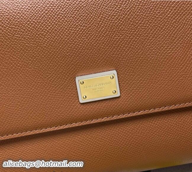 Good Quality Dolce&Gabbana Classic Medium Sicily Palm-Grained Leather Top Handle Bag 6113 Brown 2023