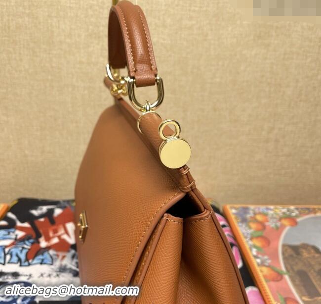 Good Quality Dolce&Gabbana Classic Medium Sicily Palm-Grained Leather Top Handle Bag 6113 Brown 2023