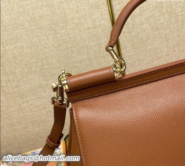 Good Quality Dolce&Gabbana Classic Medium Sicily Palm-Grained Leather Top Handle Bag 6113 Brown 2023