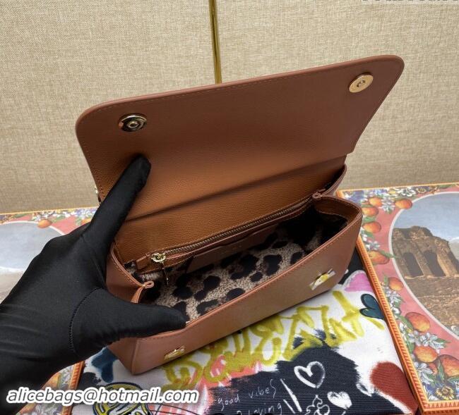 Good Quality Dolce&Gabbana Classic Medium Sicily Palm-Grained Leather Top Handle Bag 6113 Brown 2023