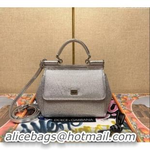 Top Grade Dolce&Gabbana KIM Small Sicily Handbag with All-over Crystals BB6112 Silver 2023