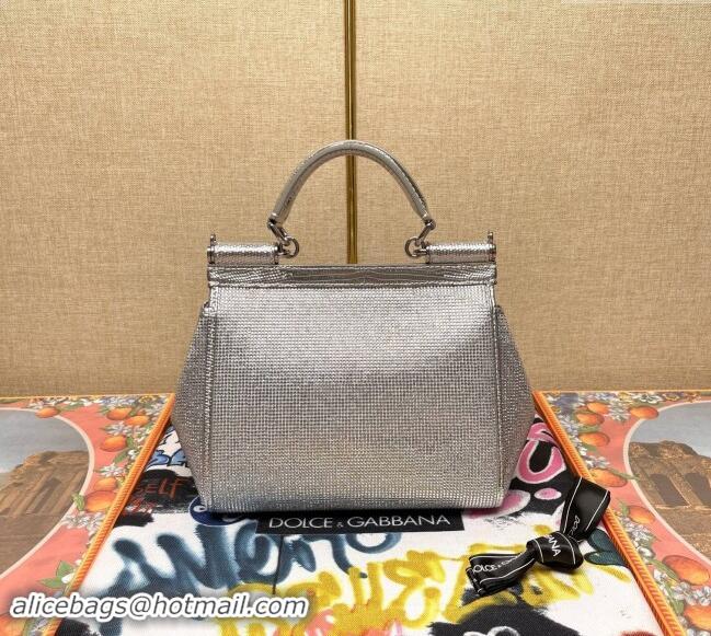 Top Grade Dolce&Gabbana KIM Small Sicily Handbag with All-over Crystals BB6112 Silver 2023